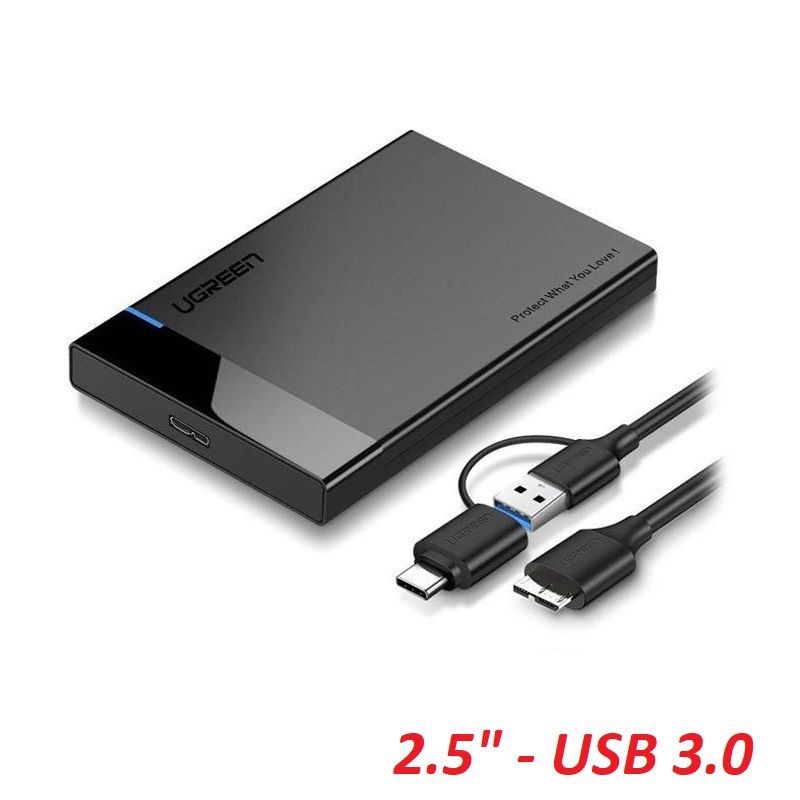 Hộp đựng ổ cứng 2.5inch SSD, HDD UGREEN US221 vỏ nhôm và vỏ nhựa cao cấp, hỗ trợ 6TB, chuẩn SATA III, SATA II - Hàng nhập khẩu chính hãng