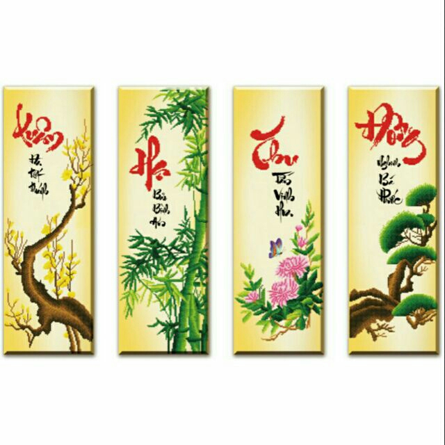 Tranh đính đá xuân hạ thu đông