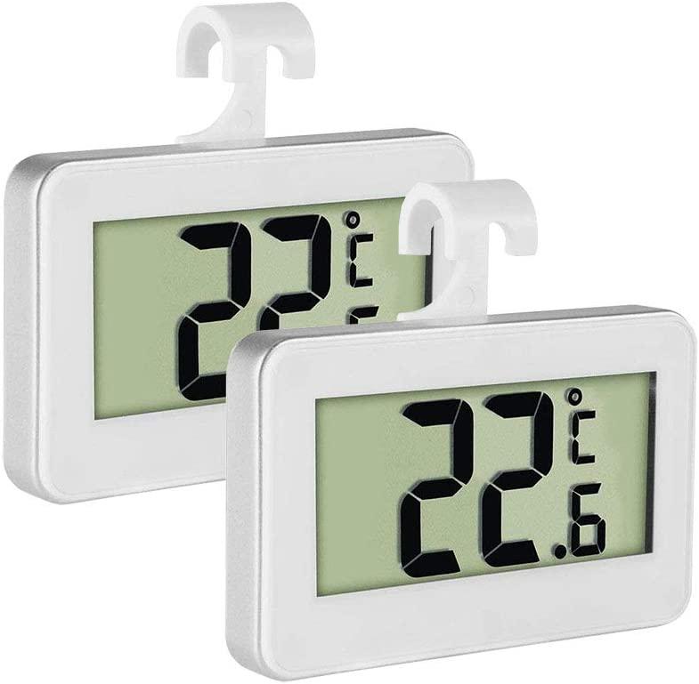 Màn hình nhiệt kế tủ lạnh kỹ thuật số LCD 2 chiếc có móc treo và chân đế có thể thu vào