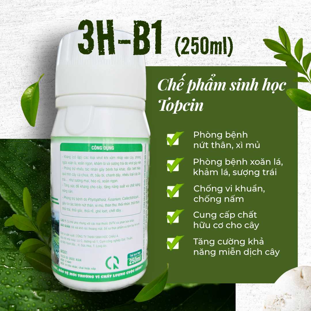 Chế phẩm sinh học Topcin 3H-B1 - Phòng ngừa nấm bệnh 250ml - CAY.CH.OS.010001