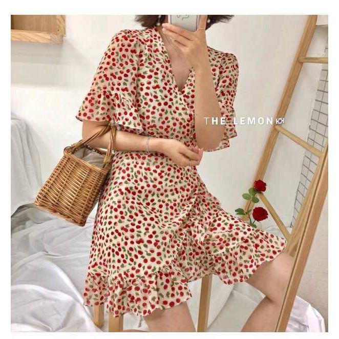 Đầm hoa cherry phối bèo siêu đáng yêu