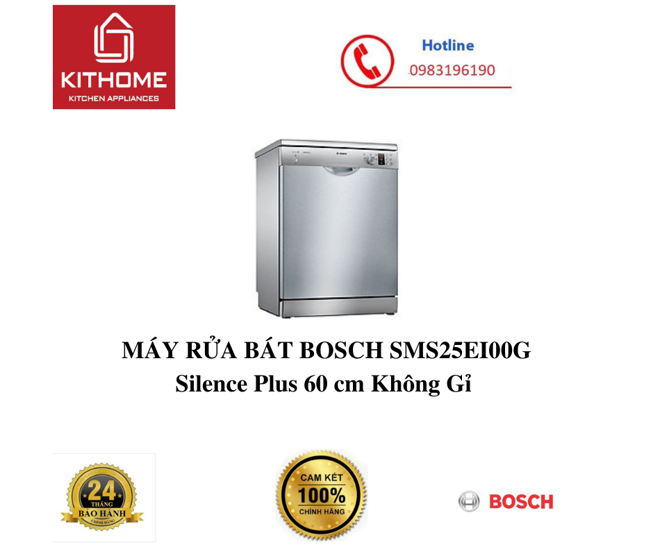 MÁY RỬA BÁT BOSCH SMS25EI00G Silence Plus 60 cm Không Gỉ -HÀNG CHÍNH HÃNG