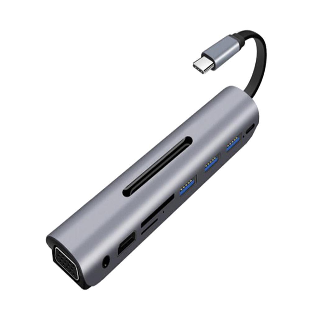 Type C Docking Station USB C to 4K VGA USB3.0 TF Audio Adapter Gray