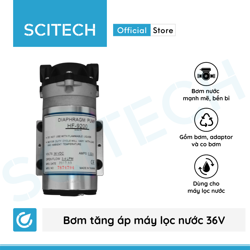 Bơm tăng áp máy lọc nước 36V (Tặng kèm co bơm) - Hàng chính hãng