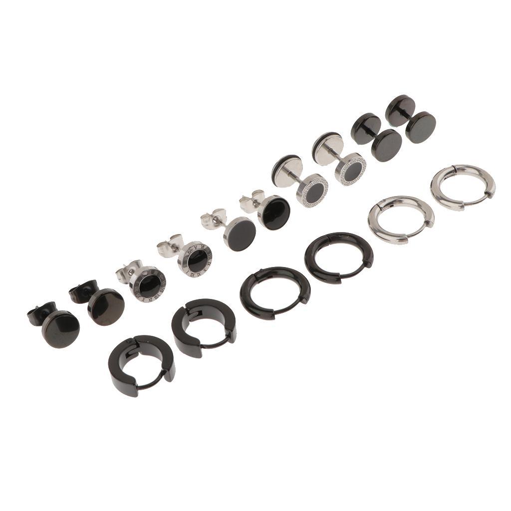 8 Pair Punk Style Stainless Steel Mens Stud Earrings Set Ear Piercing