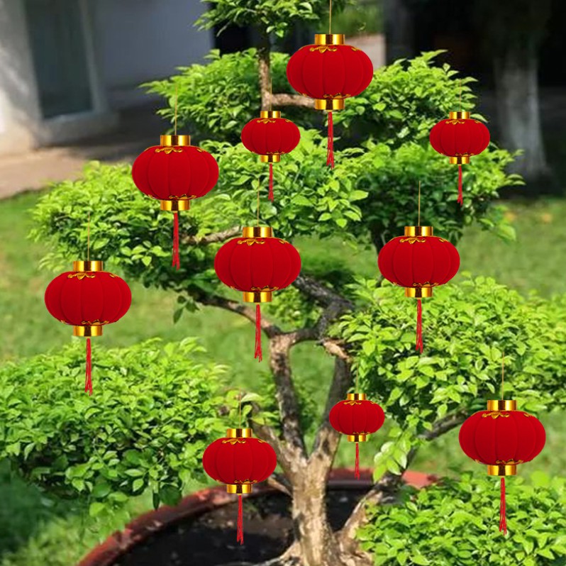 Set 16 Đèn Lồng Nhung Đỏ Size 7Cm Trang Trí Tết Cây Mai Đào Ngày Tết