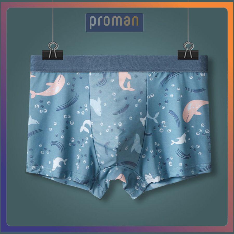Quần Lót Nam Boxer in hình cá heo, Quần Sịp Nam đùi chất Lụa Băng Mềm Mịn Cao Cấp SL03 PROMAN