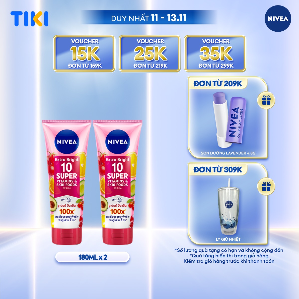 Bộ 2 Tinh Chất Dưỡng Thể NIVEA 10X Super Vitamins &amp; Skin Foods Dưỡng Sáng Da Mờ Thâm (170 ml) - 93830x2