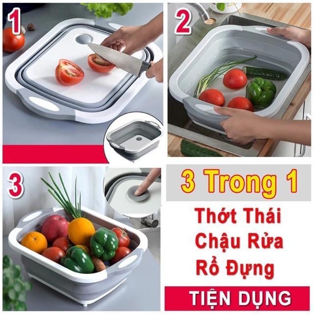 Thớt Nhựa Đa Năng Kiêm Chậu Rửa, Rổ Siêu Tiện Dụng 3 In 1 Cho Nhà Bếp,Chậu Kèm Thớt Nhựa Đa Năng Gấp Gọn