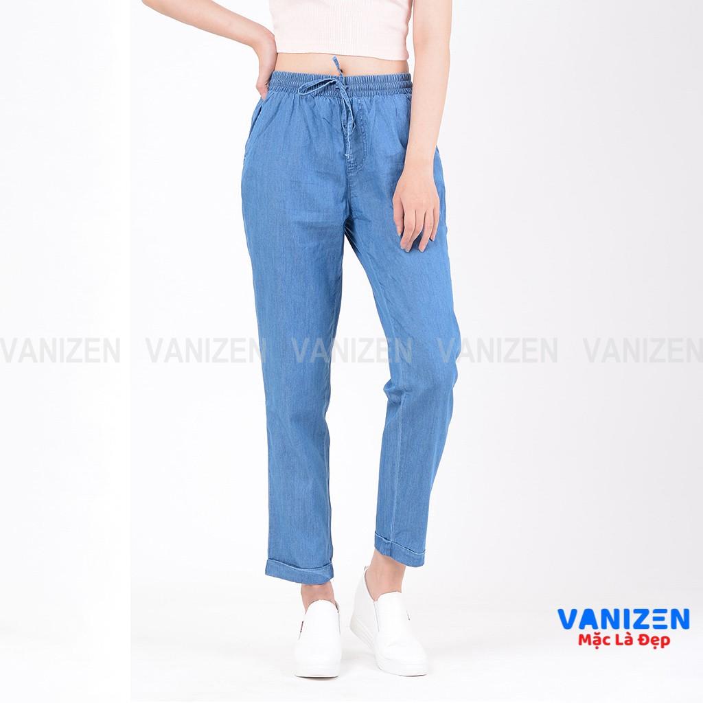 Quần jean giấy nữ ống rộng baggy đẹp lưng cao cạp chun trơn hàng cao cấp mã 352 VANIZEN