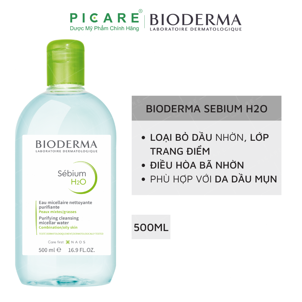 Nước tẩy trang dành cho da dầu, da mụn BIODERMA Sébium H2O 500ml