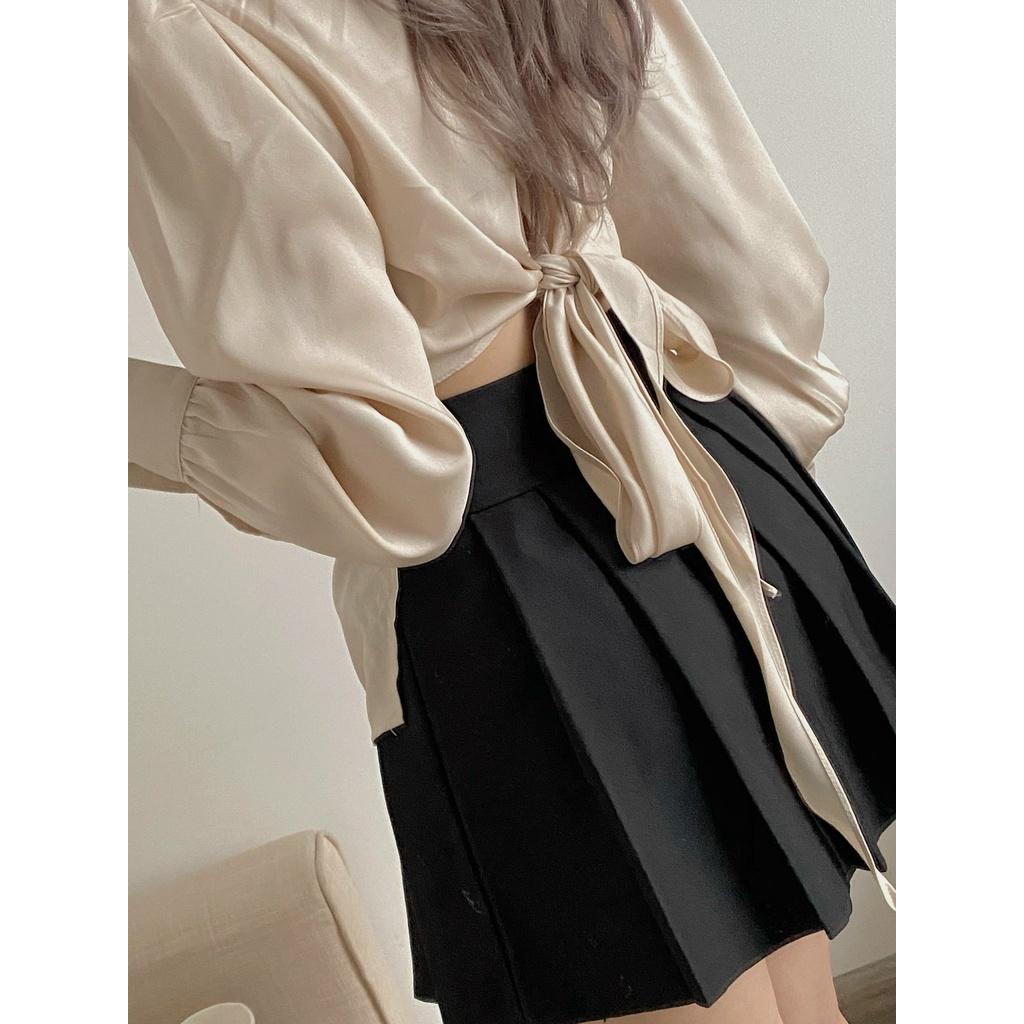 Áo sơ mi cúc bọc thắt nơ lưng cực xinh, áo kiểu