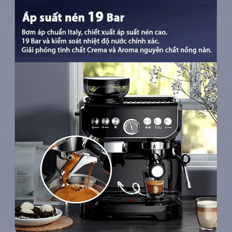 Máy pha cà phê Espresso chuyên nghiệp 4 trong 1 Tanser EM3108 Công suất pha cà phê 40 - 50 tách/ngày