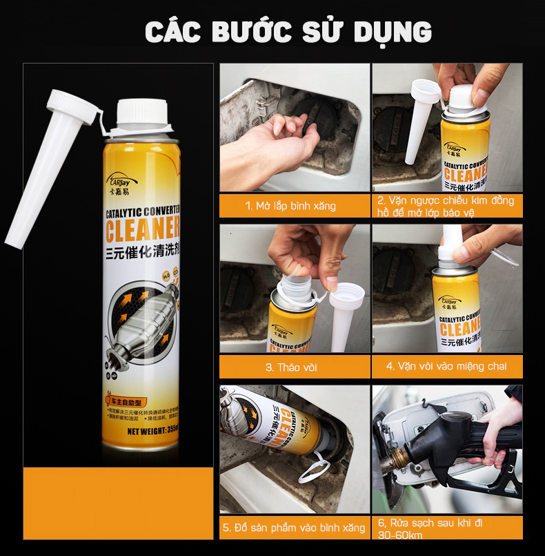 Dung Dịch Vệ Sinh Hệ Thống Xúc Tác Khí Thải Dành Cho Xe Ô Tô Động Cơ Xăng 355ml