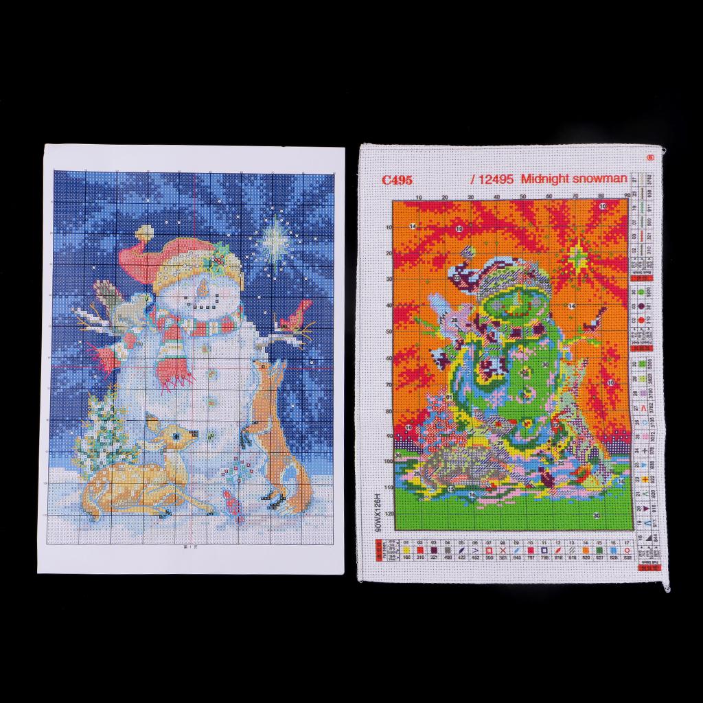 DIY Snowman Counted Printed Cross Stitch Embroidery Needlework Kit Christmas Gift