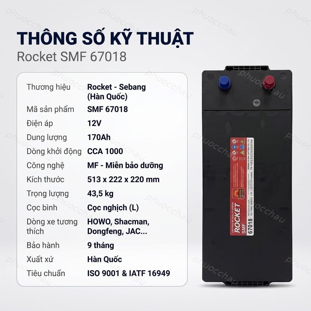 Ắc Quy ROCKET SMF 67018 (12V-170Ah) Cho Xe Đầu Kéo, Xe Tải Hạng Nặng