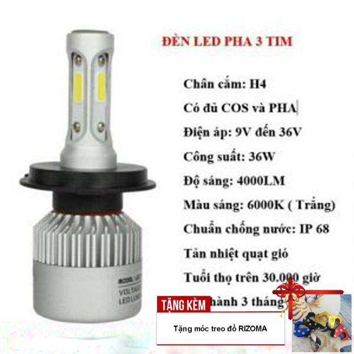 Đèn Pha Led C6 3 tim chân H4 cho xe máy A214-TK07 - Tặng kèm móc treo đồ tiện lợi