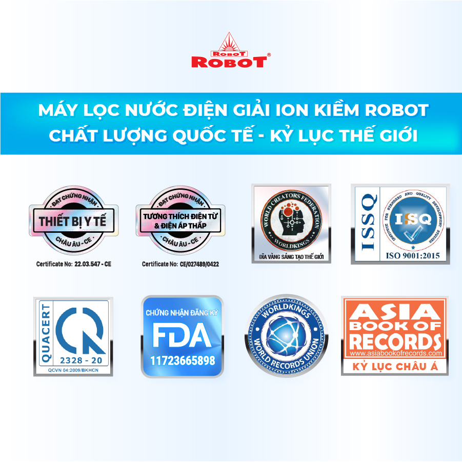 Máy Lọc Nước Điện Giải Ion Kiềm ROBOT IonQueen 912 Chế Độ Nóng Nguội Lạnh - 9 Tấm Điện Cực Titanium Phủ Platium - Hàng Chính Hãng