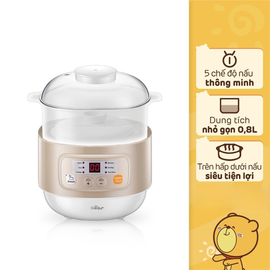 Nồi nấu chậm đa năng Bear DDZ-A08T8 0.8L (200W) - Màu nâu - Hàng chính hãng
