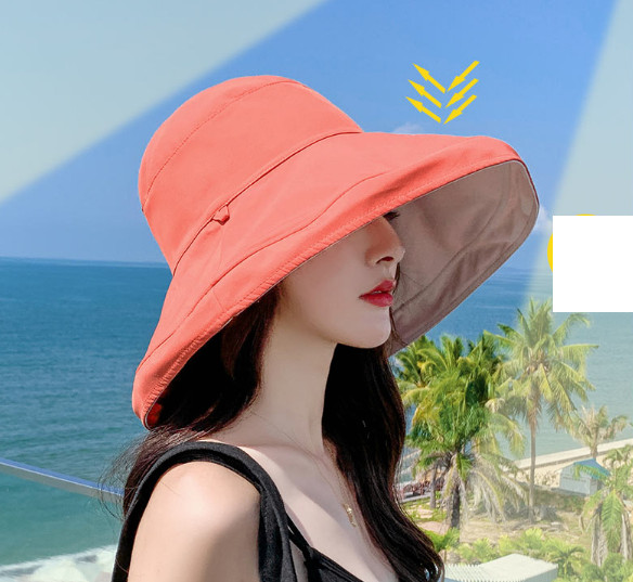 Mũ chống nắng nữ thời trang, nón rộng vành đội 2 mặt phong cách Hàn màu cam