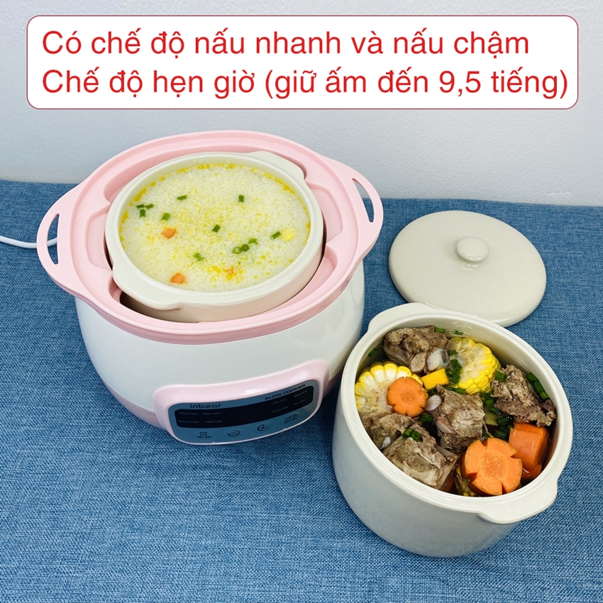 Nồi Nấu Cháo Chậm Chính Hãng INBEAR 1,6L - 8 Chức Năng Nấu Cháo Cho Bé, Nồi Chưng Yến, Nồi Hầm Hấp Cách Thủy Đa Năng Giữ Trọn Vẹn Hương Vị Tự Nhiên, Có Xửng Hấp Và Thố Gốm 2 trong 1, Chế Độ Hẹn Giờ Rảnh Tay Thuận Tiện