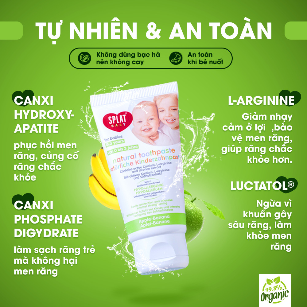 Kem đánh răng cho trẻ nhỏ Splat hương táo và chuối 40ml kèm bàn chải rơ lưỡi cao cấp ( 0 đến 3 tuổi ),Nga