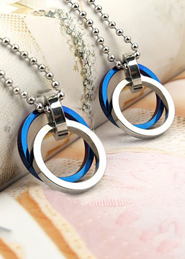 Mặt dây chuyền 3 vòng MDC346 (Màu bạc, xanh)