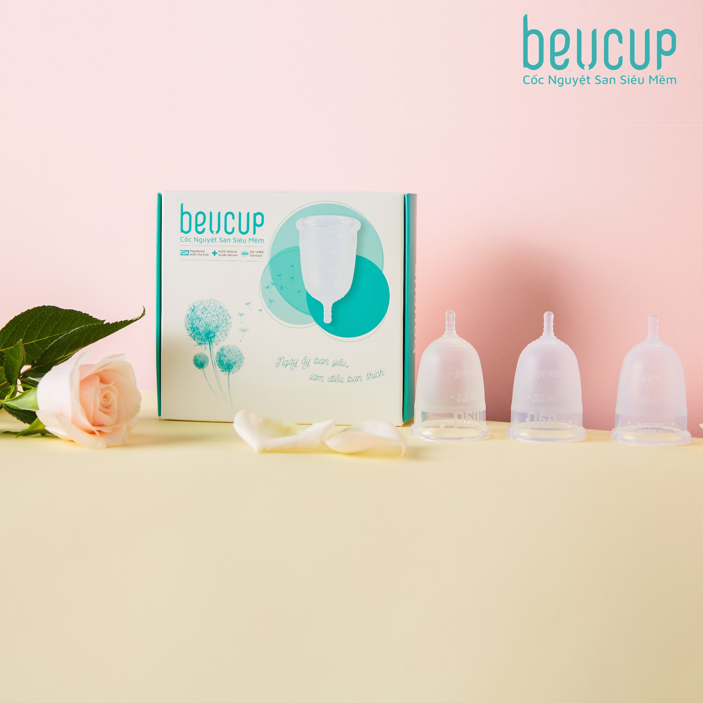 Bộ Sản Phẩm Cốc Nguyệt San BeU Cup 40ml, Siêu Mềm Hardness 40, Chuẩn FDA HOA KỲ, 100% silicone Y Tế WACKER ĐỨC, ISO 13485 Chuẩn thiết bị y tế loại A, HÀNG CHÍNH HÃNG