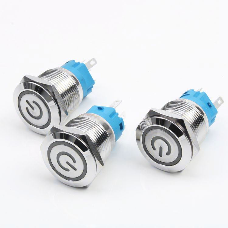 Nút nhấn Self-Lock 19mm, Công tắc nhấn tự khóa Kim loại có LED không thấm nước