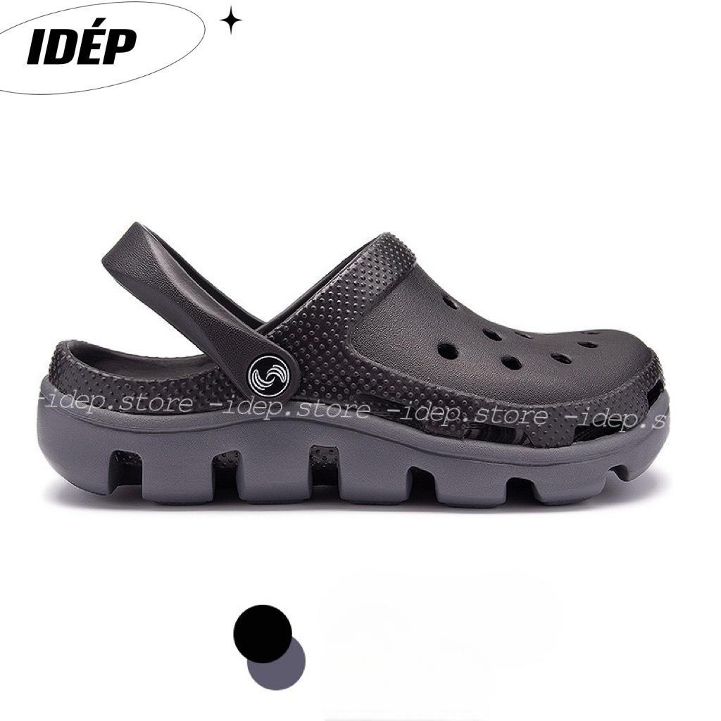 Dép sục Cross cá sấu ĐEN Xám unisex nam nữ siêu nhẹ đi mưa (Form nhỏ) IDEP SL013