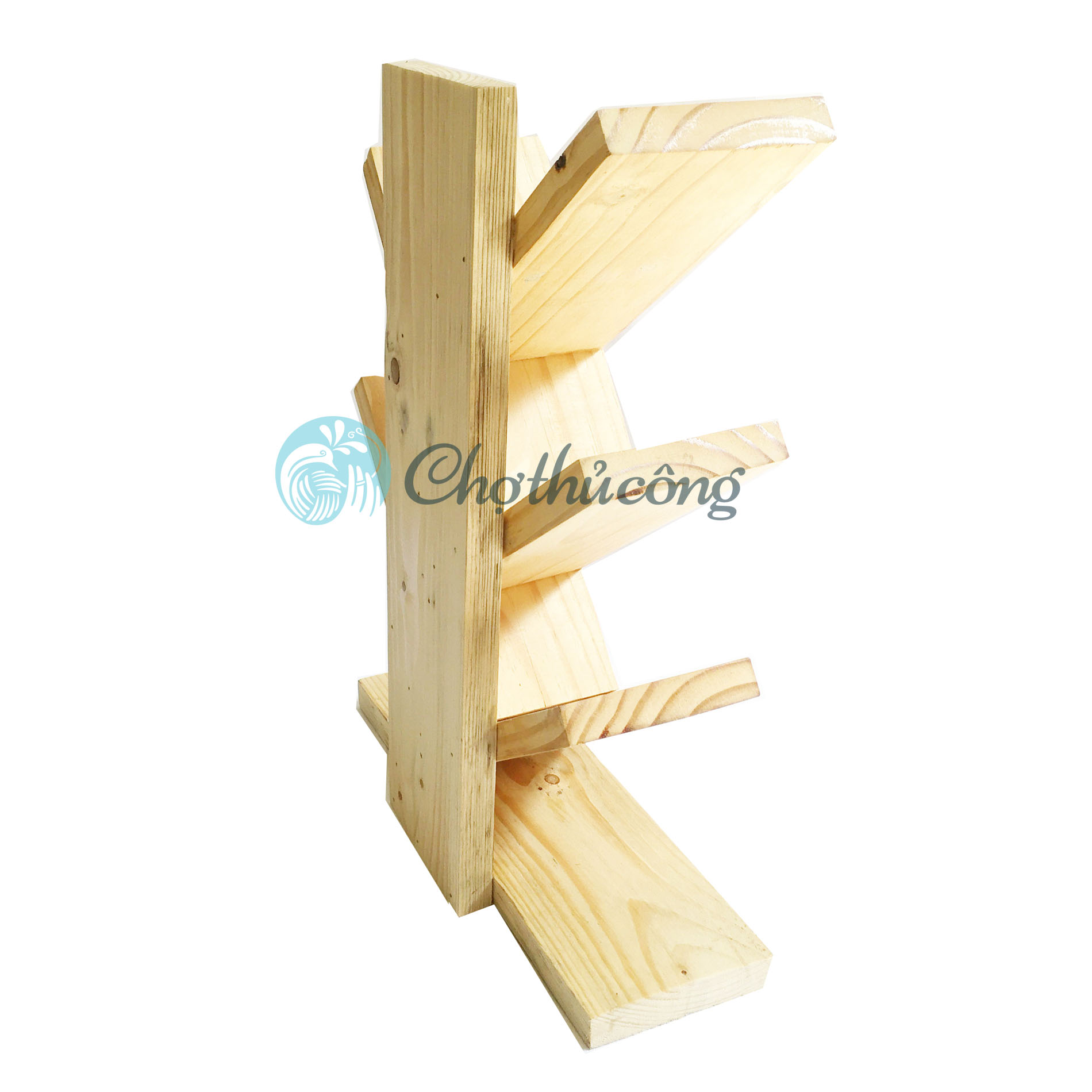 Giá sách để bàn - Kệ sách gỗ thông xương cá - Kệ sách để bàn học, bàn làm việc size S KT 35x20x14cm