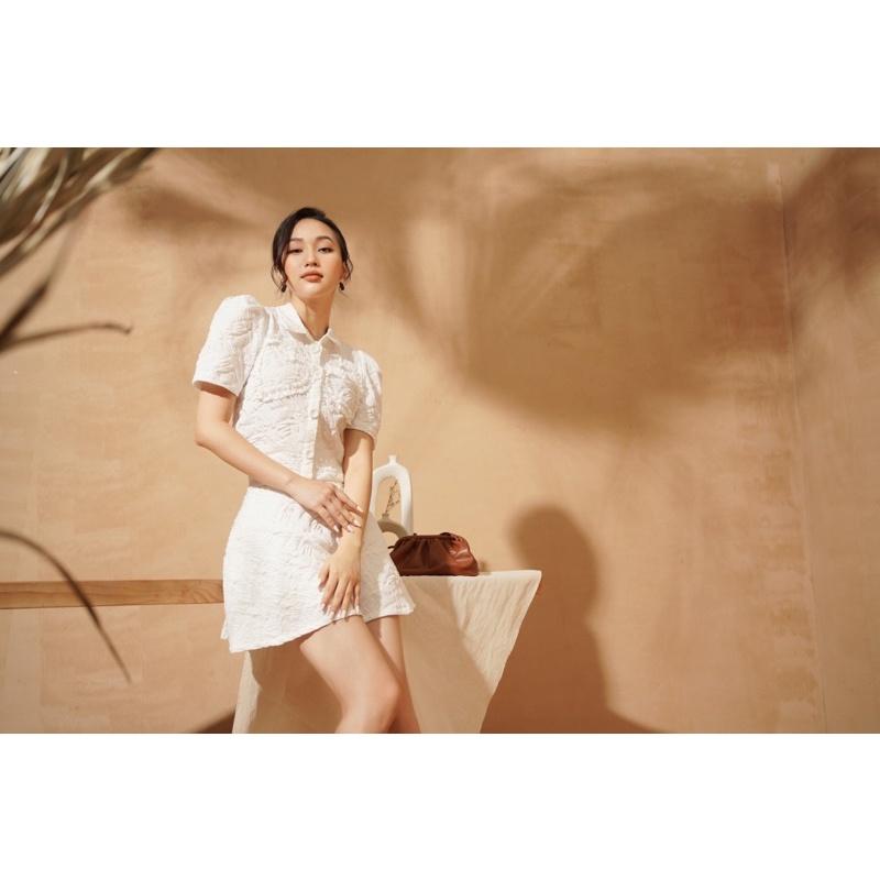 Liin- Set quần váy gấm lụa hoạ tiết dập tăm tre