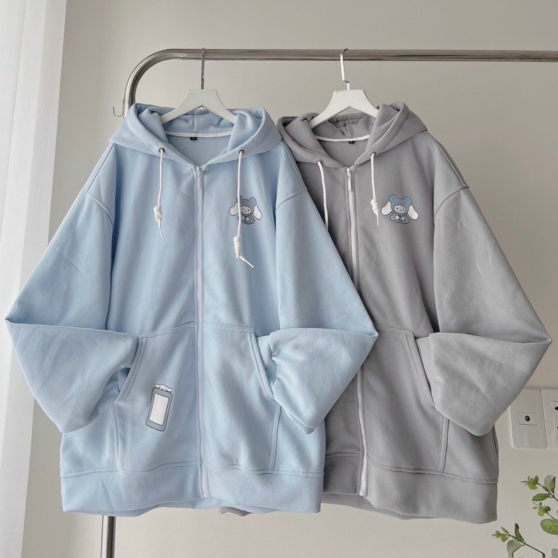 Áo Khoác Zip Nỉ Bông Form Rộng Thỏ Unisex, áo khoác dây kéo nam nữ icon cừu