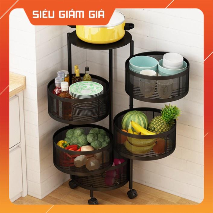 Kệ Xoay tròn vuông Đa Năng .Kệ Rau Củ Quả 3/4/5 Tầng Có Bánh Xe Di Chuyển