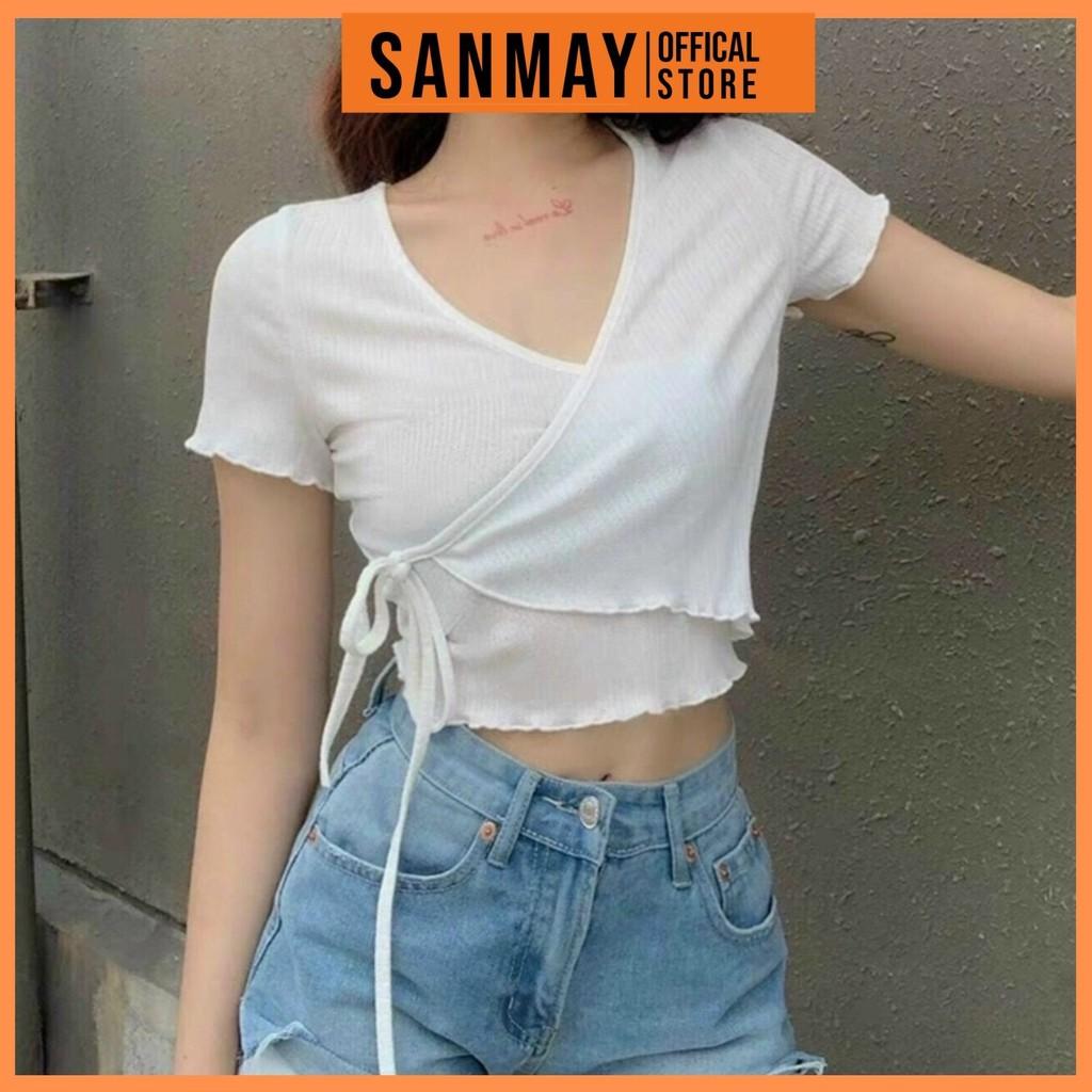 Áo Croptop Kiểu SANMAY Croptop Tay Ngắn Nữ Ôm Body Hở Ngực Sexy Hai Màu Trắng Đen AO032