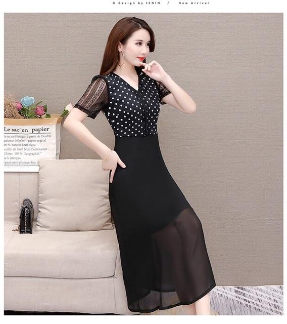 ĐẦM XOÈ BI PHỐI ĐEN TAY REN