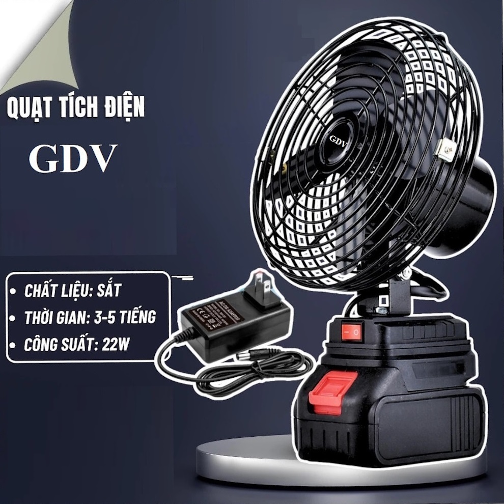 Quạt Sắt Mini Sạc Tích Điện GDV Siêu Mát Dùng Chân Pin Phổ Thông Pin 10Cell - Hàng Chính Hãng