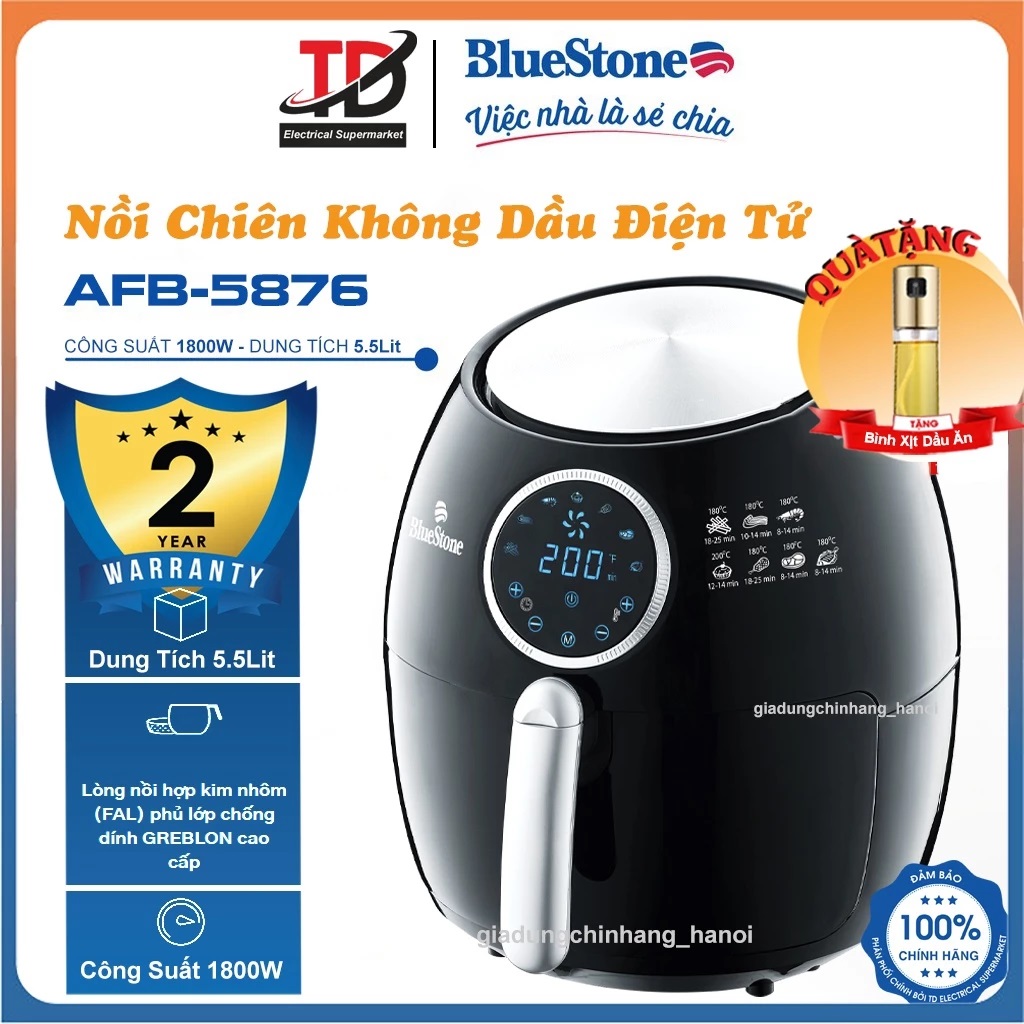 Nồi Chiên Không Dầu Bluestone AFB-5876, 1800w - 5.5 lít - Hàng Chính Hãng