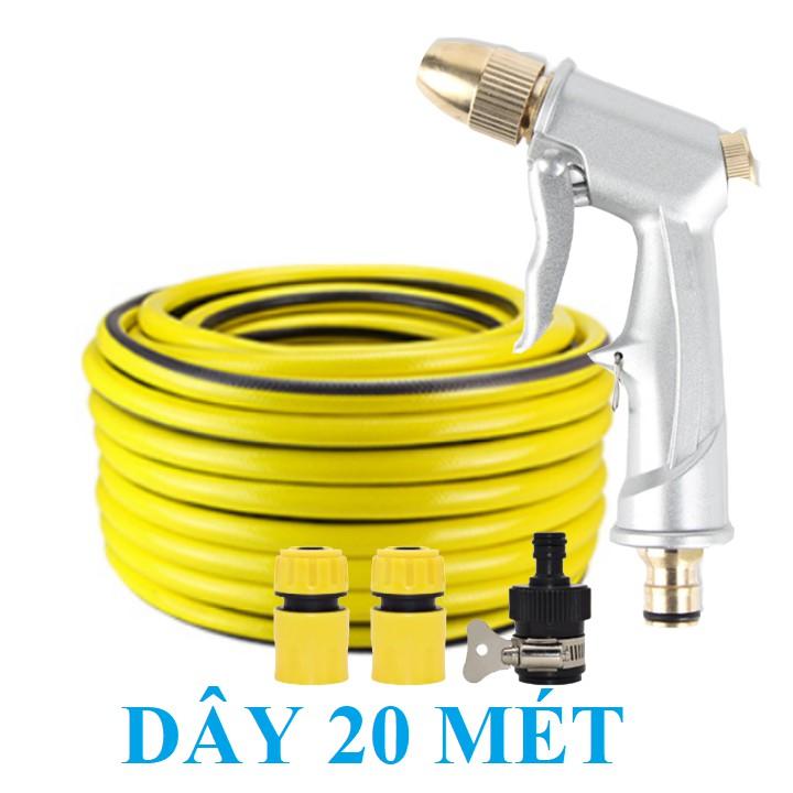 Vòi Xịt️ Bộ dây vòi xịt nước rửa xe, tưới cây , tăng áp 3 lần, loại 20m 206701-1 đầu đồng, cút, nối đen