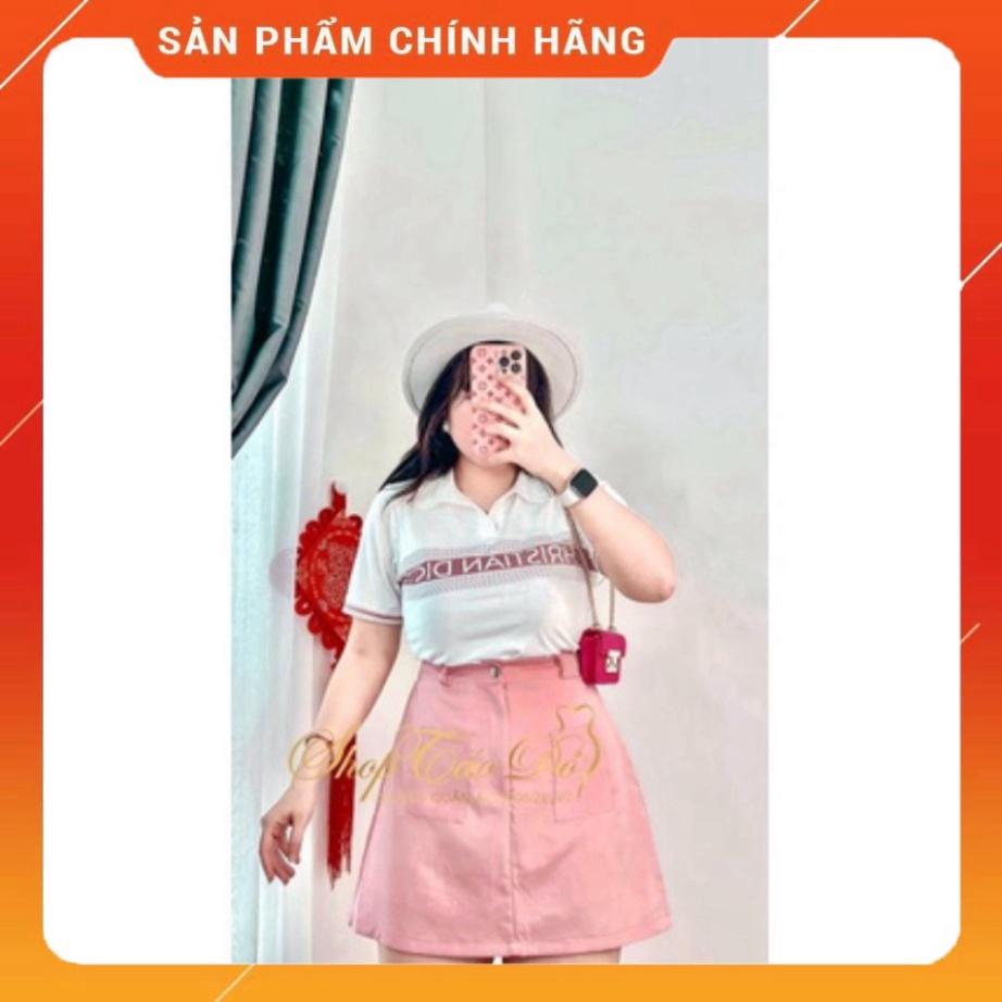 BIGSIZE 50-90KG Set áo thun chân váy chữ A cotton lạnh đi chơi đi tiệc màu hồng cổ bèo tay ngắn