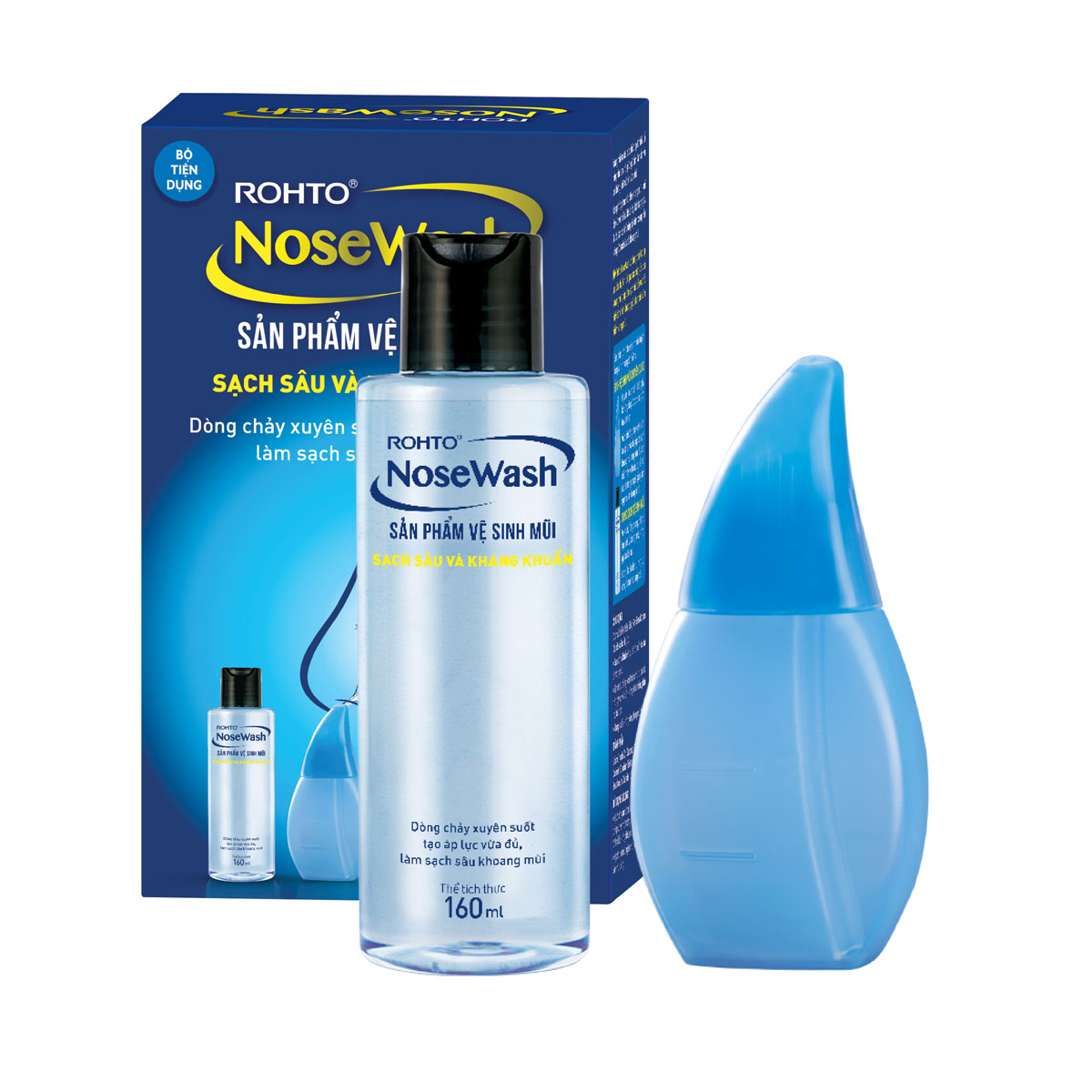 Bộ sản phẩm rửa mũi tiện dụng Rohto NoseWash Miniset (1 bình vệ sinh mũi Easy Shower + 1 chai dung dịch 160ml)