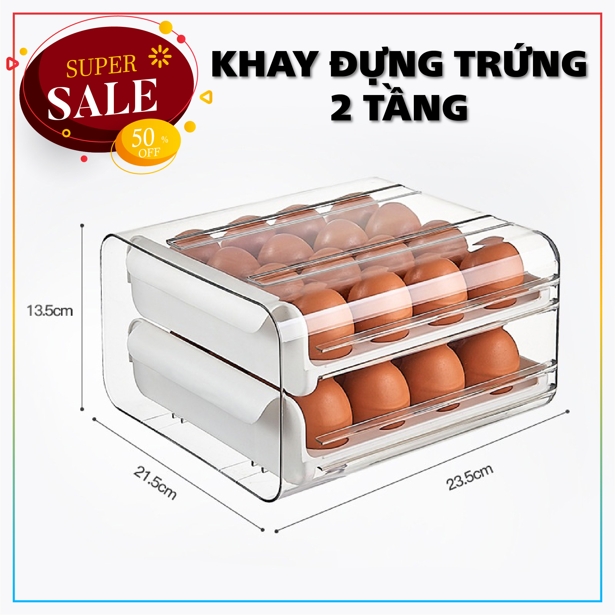 Khay Đựng Trứng 2 Tầng - Sức chứa lớn 32 Ô Tiện Dụng - Bảo Quản Trứng Hiệu Quả, Tiết Kiệm Diện Tích Tủ Lạnh