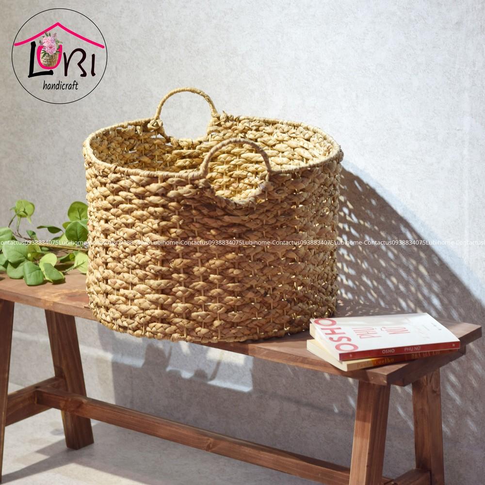 Lubi Home - Sọt đựng đồ lục bình hình oval đan bím - đơn giản, sang trọng