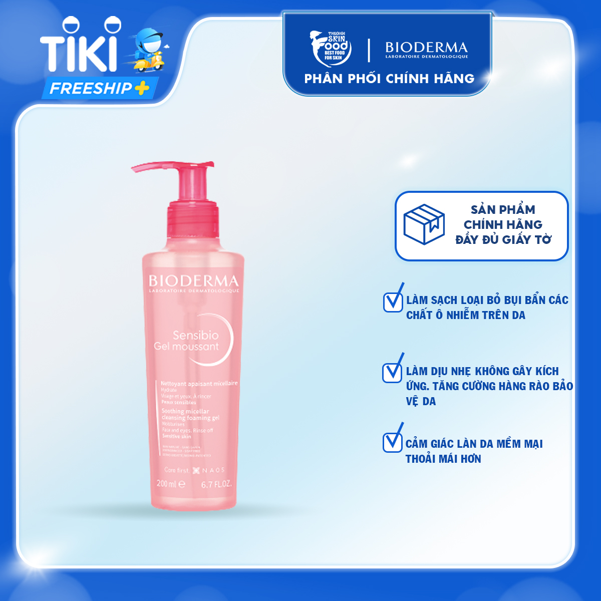 Sữa Rửa Mặt Dạng Gel Cho Da Nhạy Cảm Bioderma Sensibio Gel Moussant