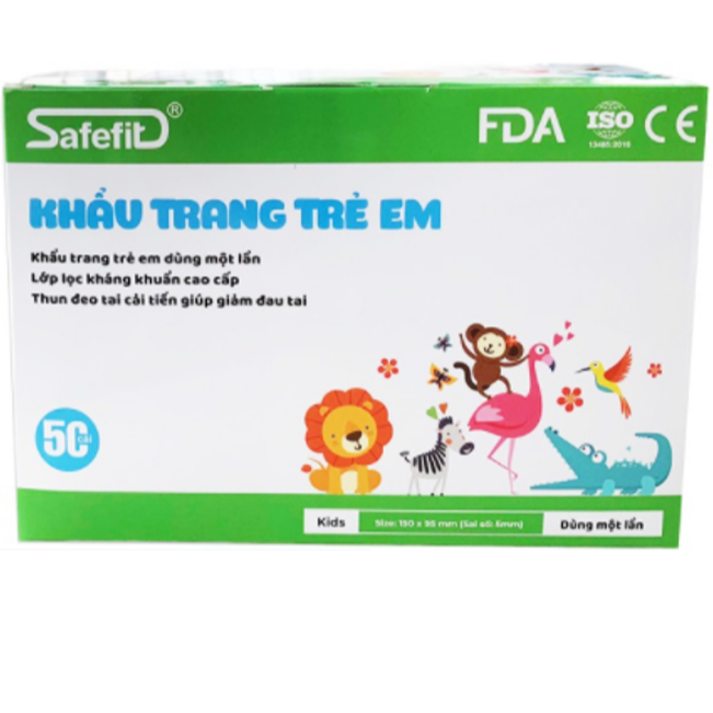 Khẩu trang y tế Safefit trẻ em - 4 tuổi trở lên- Hộp 50c