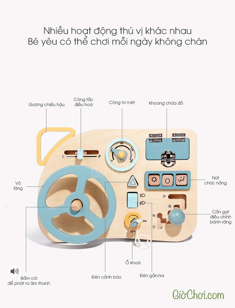 Bảng bận rộn Busy board hình vô lăng xe hơi dễ thương cho bé từ 3 tuổi