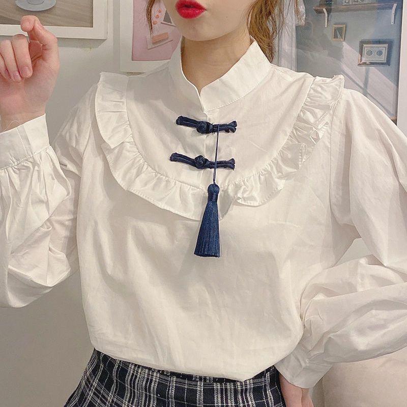 Áo sơ mi nữ cổ tàu phong cách trung hoa tay dài