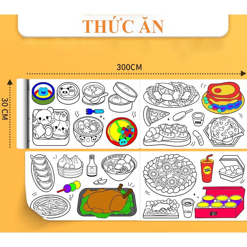 Cuộn tranh tô màu 3m 7 CHỦ ĐỀ có thể cắt dán làm sticker dài 3m rộng 30cm cho bé, dán lên tường không bong