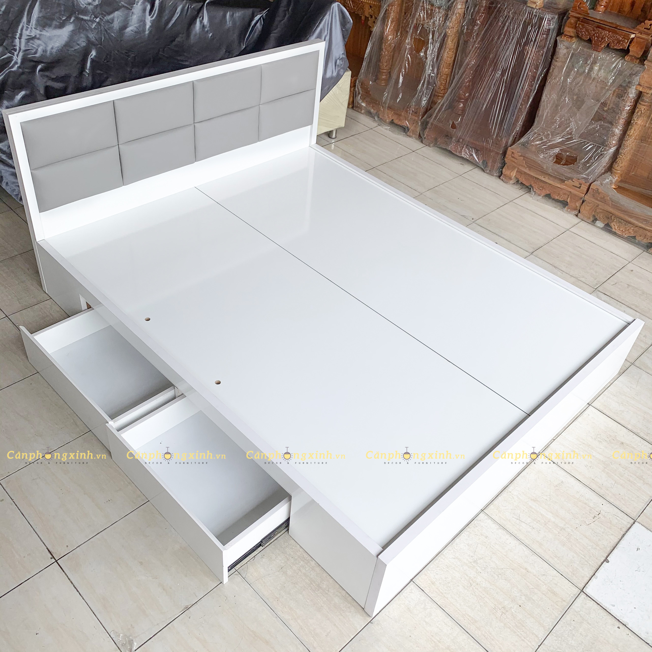 Giường ngủ bọc nệm gỗ MDF 2 hộc kéo CPX-G37