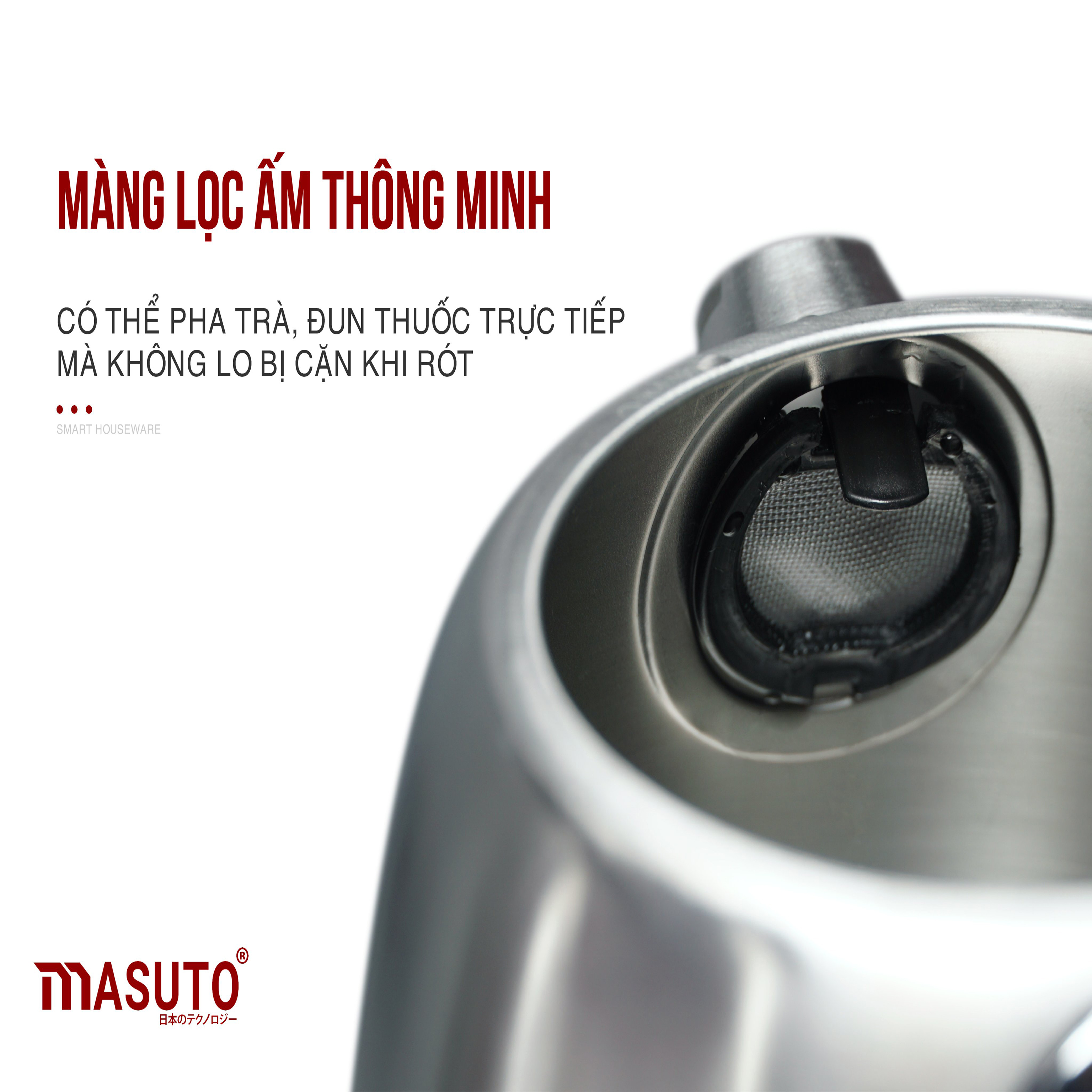 Ấm Siêu Tốc 2 Lớp Thông Minh Masuto 1.7 Lít (Công nghệ Nhật Bản) - Hàng Chính Hãng